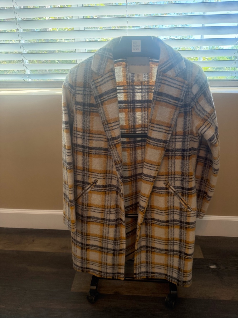 Cynthia Rowley Yellow & Gray Plaid Pea Coat